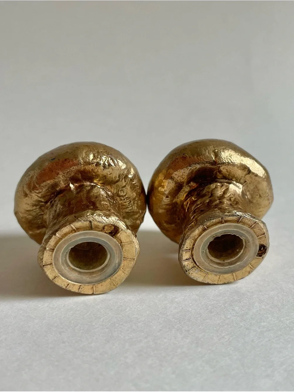 Small Mushroom Salt & Pepper Shakers Gold Tone Whimsical